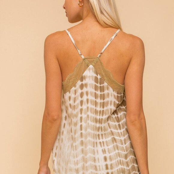 HEM & THREAD Lace Trim Satin Cami | Boho Luxe Tie-Dye Tank - Picture 2 of 7